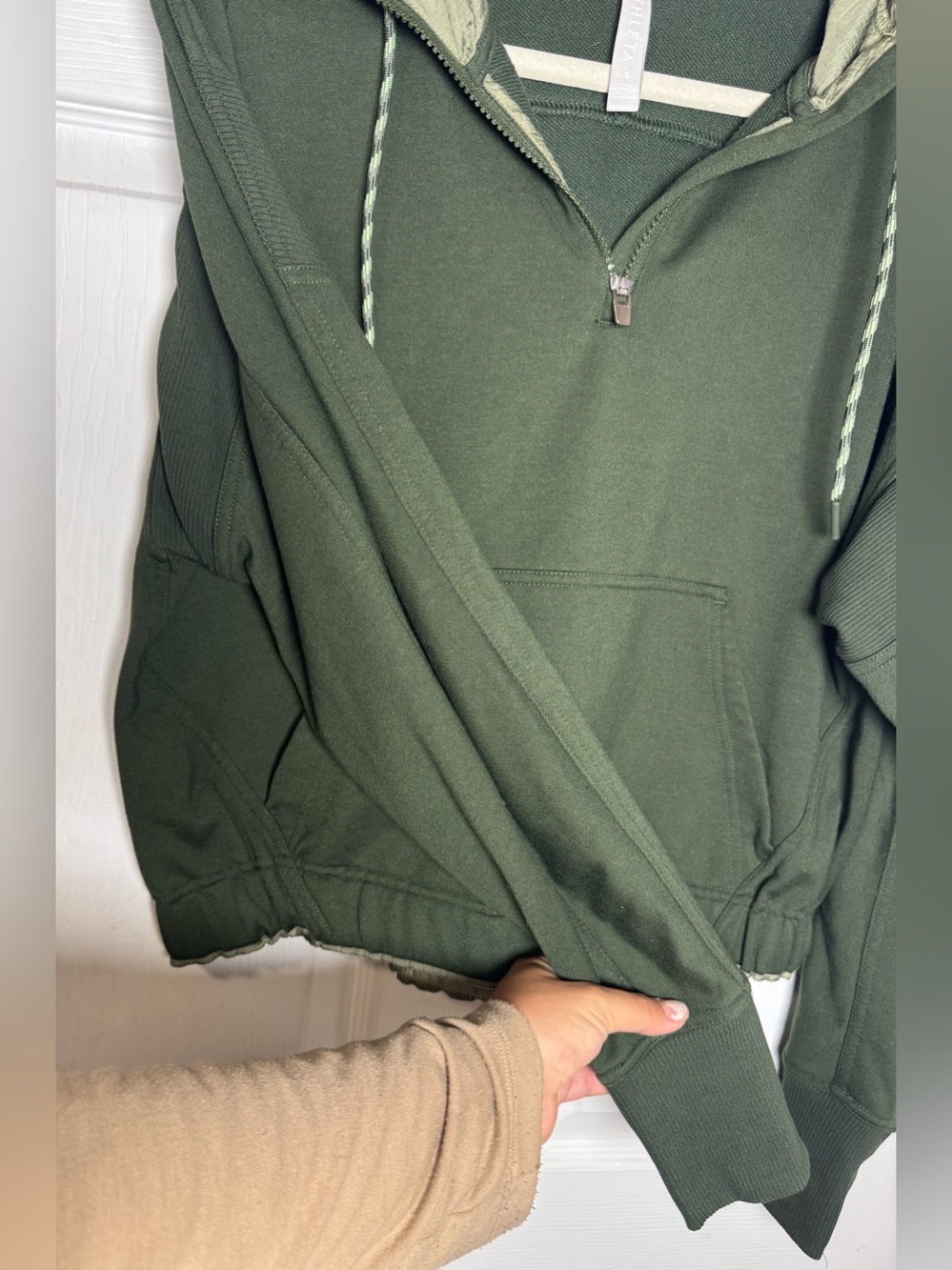 Athleta Ascend Warm Up Half Zip Olive Green Hoodie Women’s Small Workout Active - Picture 6 of 15